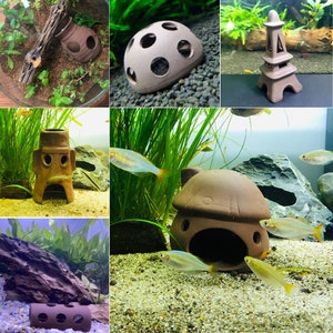 Collection of Cute Ceramic Figures for  Aquarium | House for shrimp| Goldfish | Betta Fish Cave | Small Fish Hide
