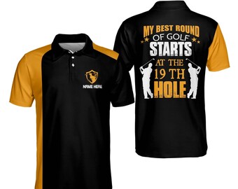 Personalized Funny Golf Shirts for Men, My Best Round of Golf Starts at The 19th Hole Men's Golf Shirts Short Sleeve, Crazy Golf Shirts