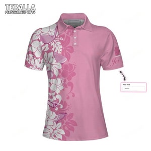 Golfer Flower Pink Personalized Short Sleeve Women Polo Shirt Personalized Floral Golf Shirt For Ladies