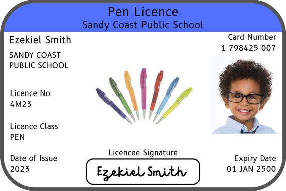 EDITABLE: Pen Licence - 7 Colours - Etsy
