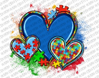 Autism hearts png sublimation design download, Autism Awareness png, puzzle hearts png, sublimate designs download