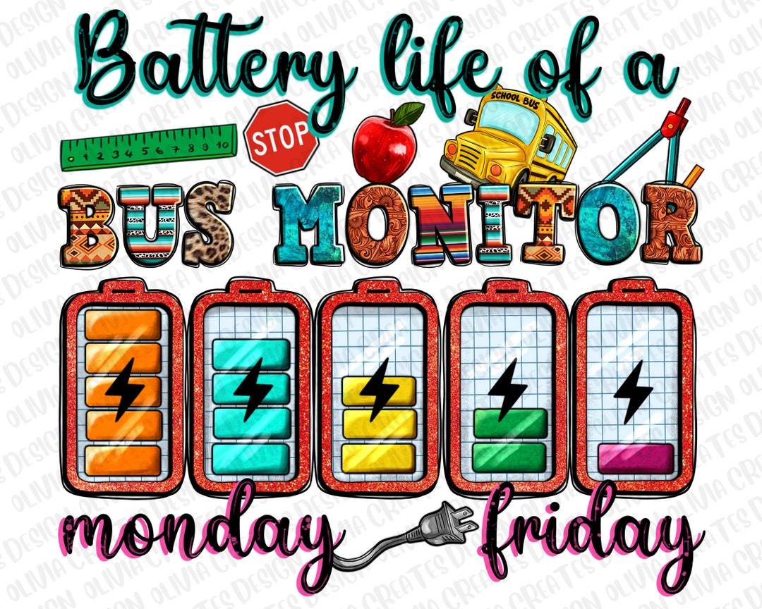 Battery Life of a Bus Monitor Png Sublimation Design Download, Western