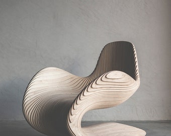 Iconic Modern Wooden Chair, Handmade Wood,Natural Wood,Parametric Wooden Chair