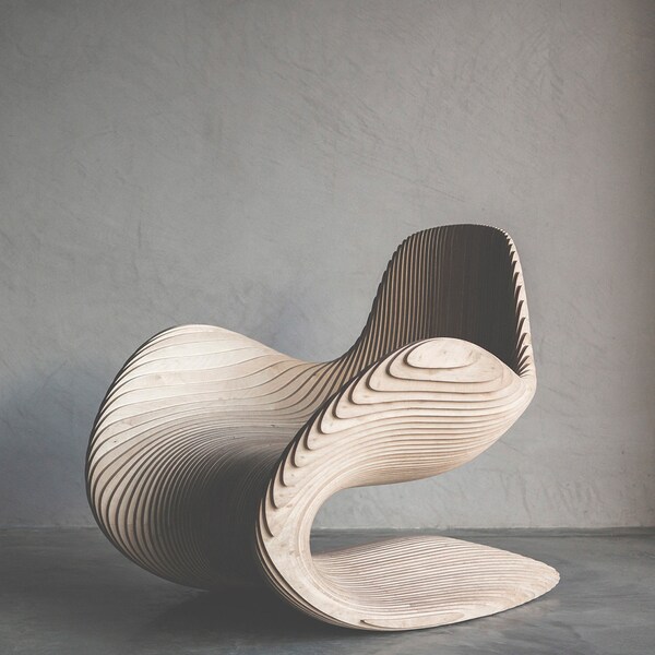 Iconic Modern Wooden Chair, Handmade Wood,Natural Wood,Parametric Wooden Chair