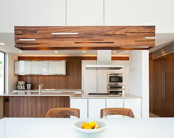 Wood Suspension Chandelier Modern Nordic LED Pendant Light Linear Wooden Hanging Lamp Minimalist Dining Room Light Kitchen Island Decor