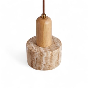Pendant Lamp - Natural Stone & Wood - Marble Lamp- Rustic Hanging - Interior Lighting - Light for Bedroom, Bedside, Dining Table, Home Decor