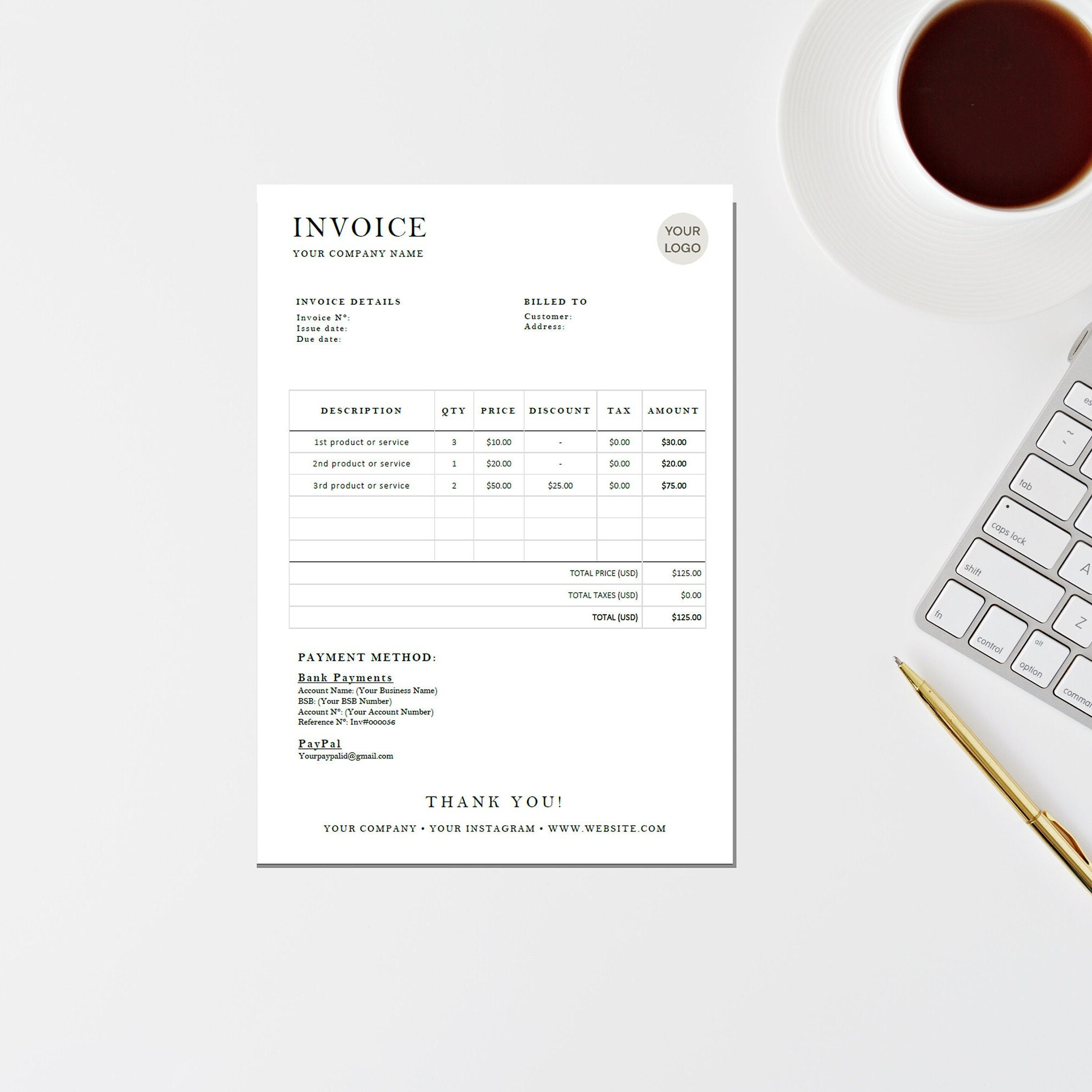 Business Invoice Template Word and Google Docs - Etsy