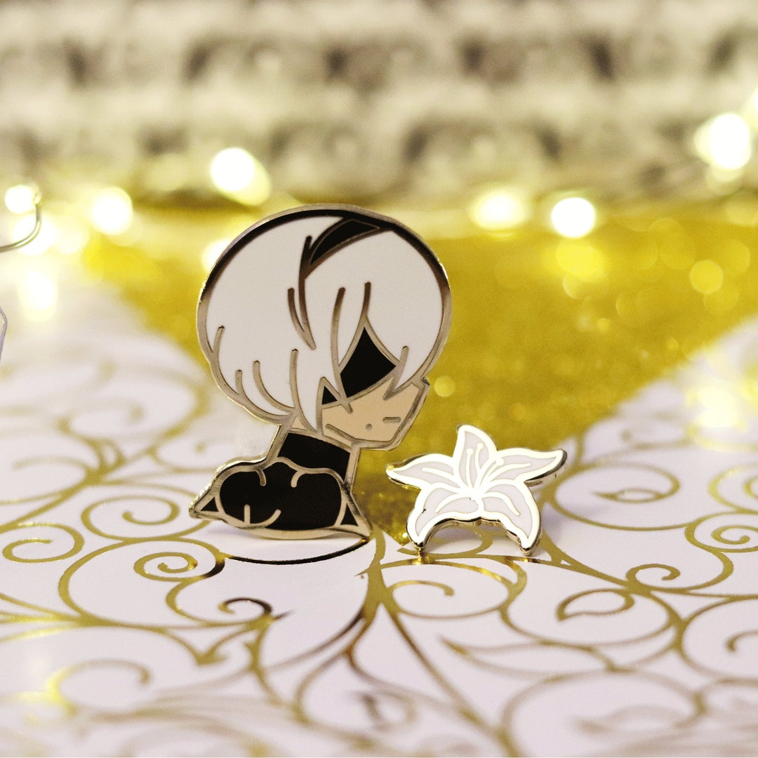 2B and Lunar Tear Flower Nier Automata Hard Enamel Pin Gold Etsy