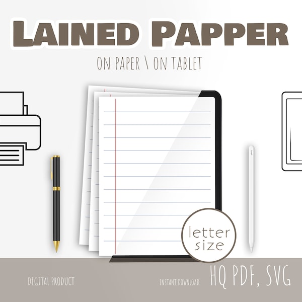 Lined Digital Paper With 10 Lines on Transparent Background, Included PDF, SVG, Png, Ai, Psd File Types, Lined Notebook, Transparent BG