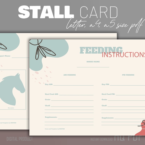 Horse Stall Card Information Etsy