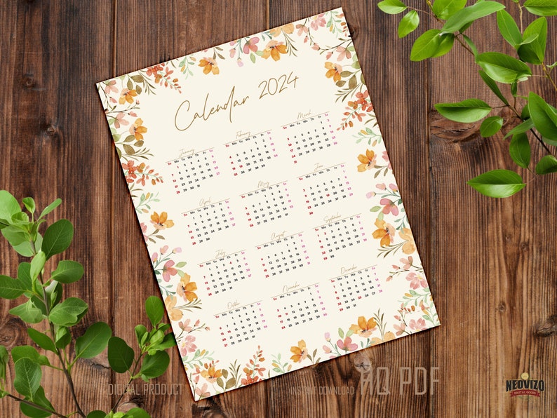 Wall Calendar 2024 PDF Printable 2024 Calendar in Frame Etsy