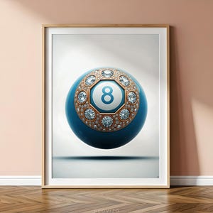 Wand Kunst Blaue Magie 8 Ball und Karo Prints für Wohnzimmer Vintage Pool Ball Print Lucky 8 Ball Wand Kunst Blaue Magie