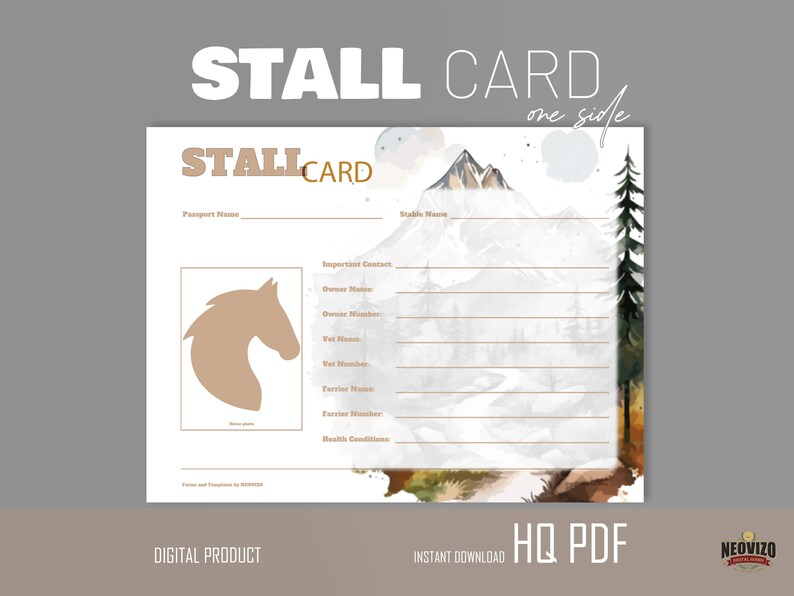 Form, Stable Card, Stall Sign for Horses, to Storing the Most Important Information About Your