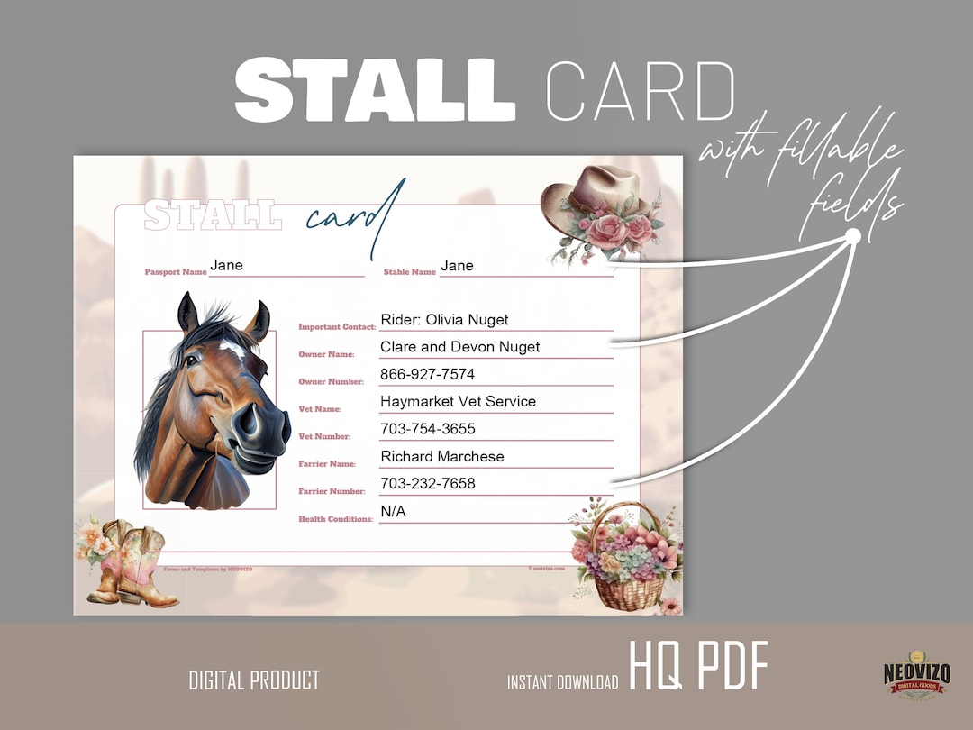 Stable Card, in Which to Store the Most Important Information About the
