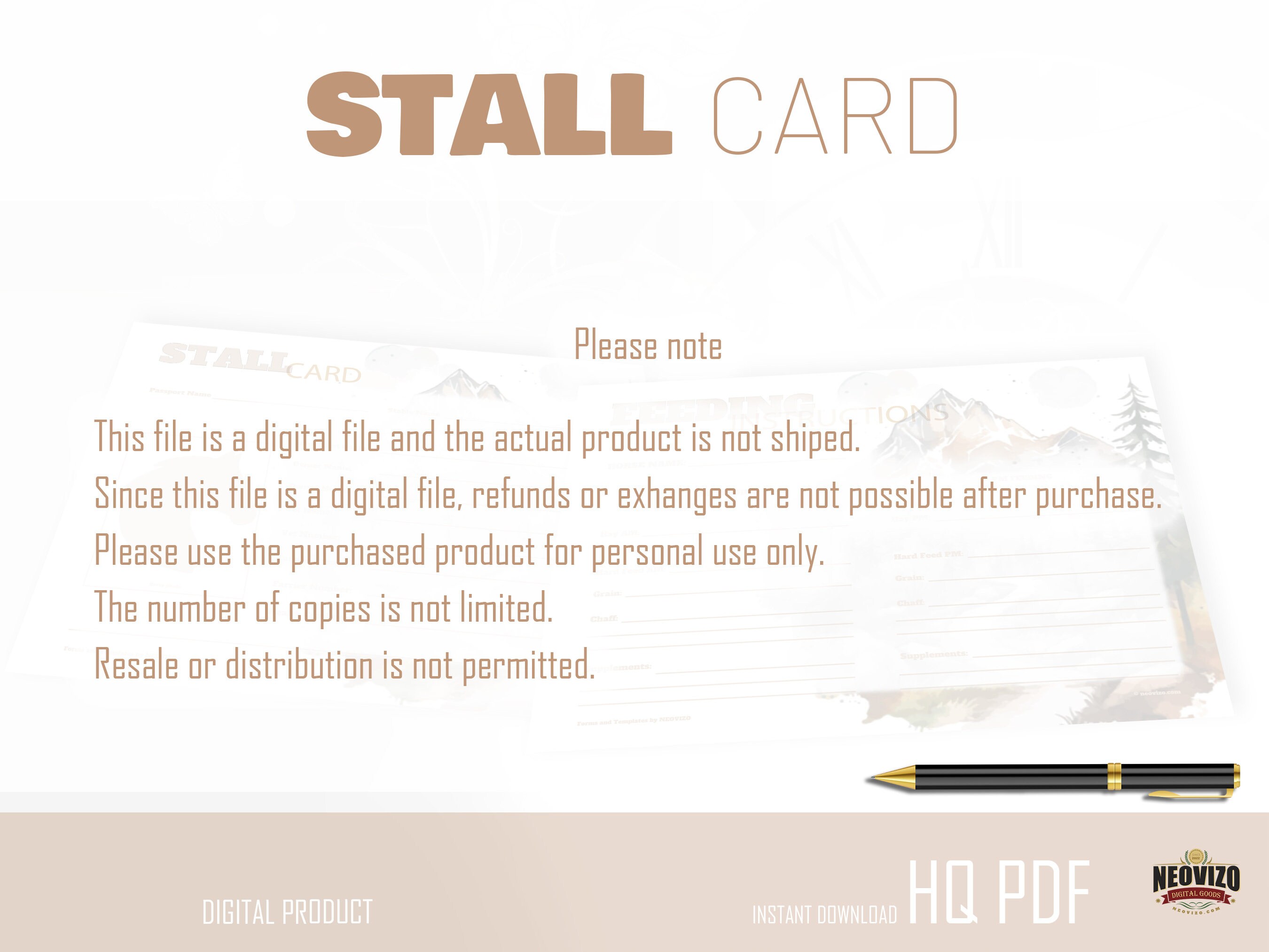 Form, Stable Card, Stall Sign for Horses, to Storing the Most Important