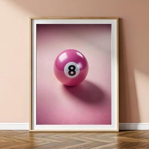 Wandkunst, Ein rosa Magic 8 Ball, Wohnzimmer Wanddruck, Blauer Pool Ball Poster, Trendy Wanddruck 8 Ball, reizende rosa Glücksball Wandkunst