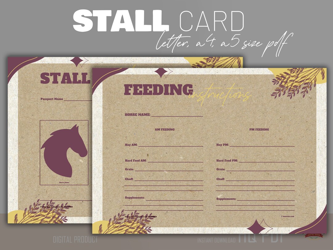 Stable Card, Horse Passport, Horse ID Card, Form for Recording the Most