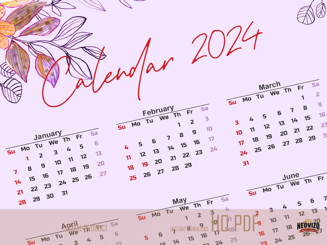 Wall Calendar 2024 Vector Files in US Letter and A4 Aspect Ratios