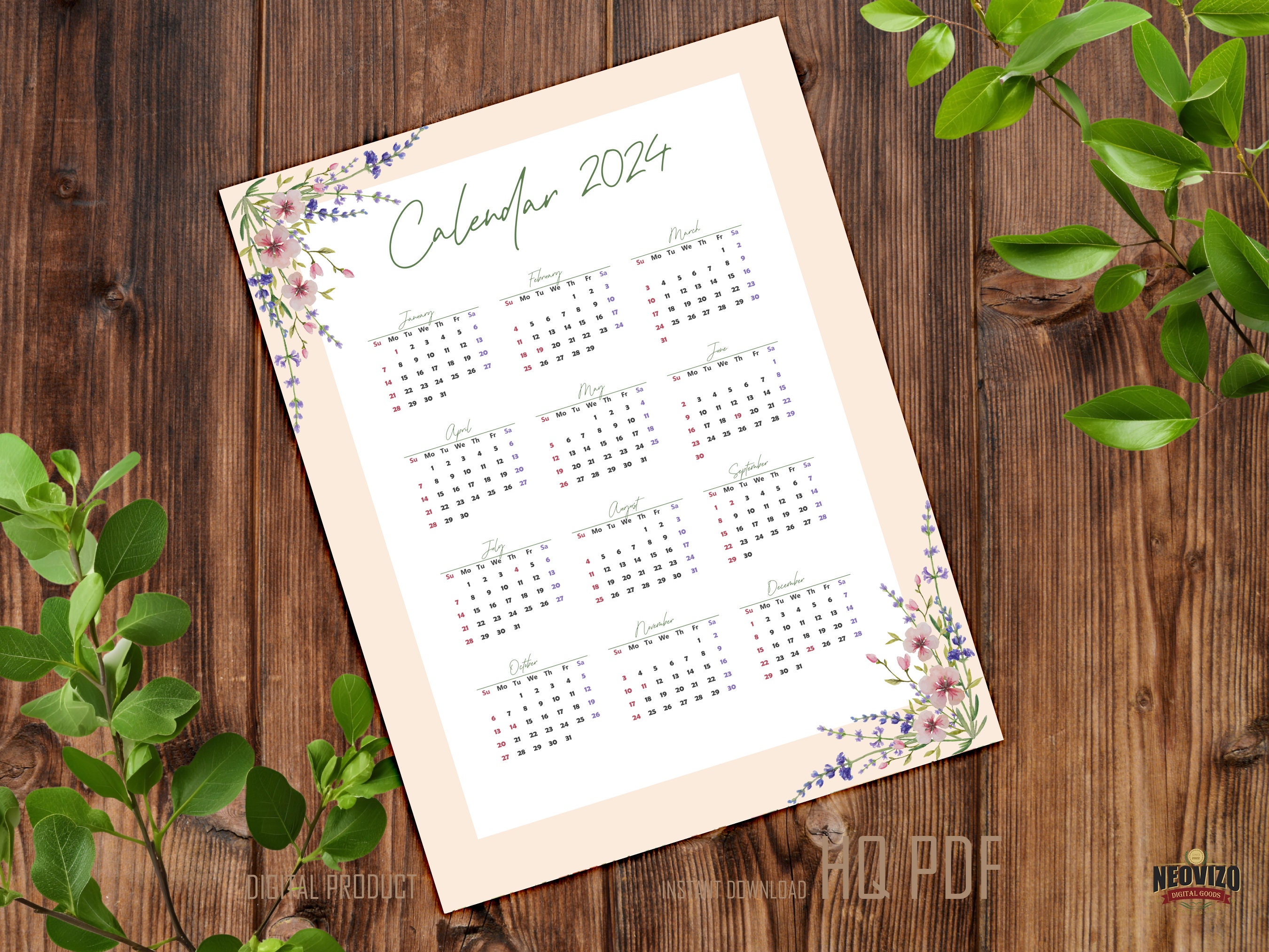 wall-calendar-2024-in-vector-file-calm-boho-colors-contained-etsy