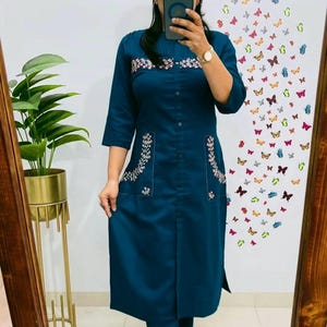 Designer bestickte Kurta Hose Set, indische ethnische Kleidung Kurti Hose Co-Ord Set für Damen, 2-teilige Freizeitkleidung, pakistanische Designklage