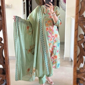 Indian Embroidered anarkali dress with Dupatta Set for Women,  3piece Cotton Suit Set, Stitch Readymade salwar kameez, Pakistani Design Suit