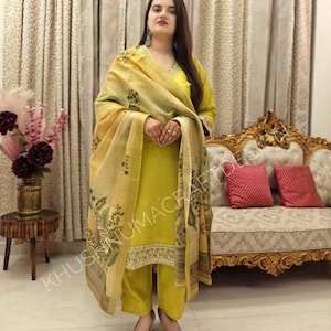 Pakistani Premium Cotton Salwar Kameez With Attractive Dupatta Set for Women,3piece Suit Set, Cotton Embroidered Pakistani Straight Eid Suit