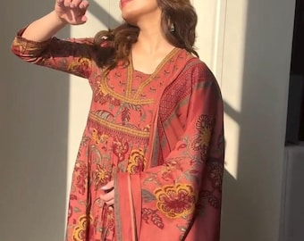 Womens Traditional Sequence Kurti Pant with Dupatta Set, Indian Designer Salwar Kameez, Ethnic 3 piece Salwar Kameez, Readymade Women's Wear