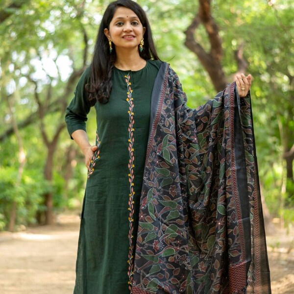Turquoise Checks & Floral Printed Farsi Salwar Co-ord Set