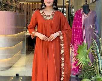 Indian Bollywood Designer Kurta Set | Women Anarkali Kurti Pant with Dupatta Set | Casual Wear Anarkali Kurti | Women's Collection