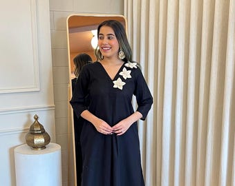 Traje Kurti Palazzo de algodón slub bordado, vestido indio