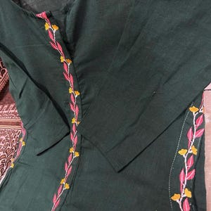 Womens Traditional Green Kurti Pant with Dupatta Set, Indian Designer Salwar Kameez, Ethnic 3 piece Salwar Kameez, Readymade Women's Wear image 6