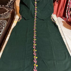 Womens Traditional Green Kurti Pant with Dupatta Set, Indian Designer Salwar Kameez, Ethnic 3 piece Salwar Kameez, Readymade Women's Wear image 5