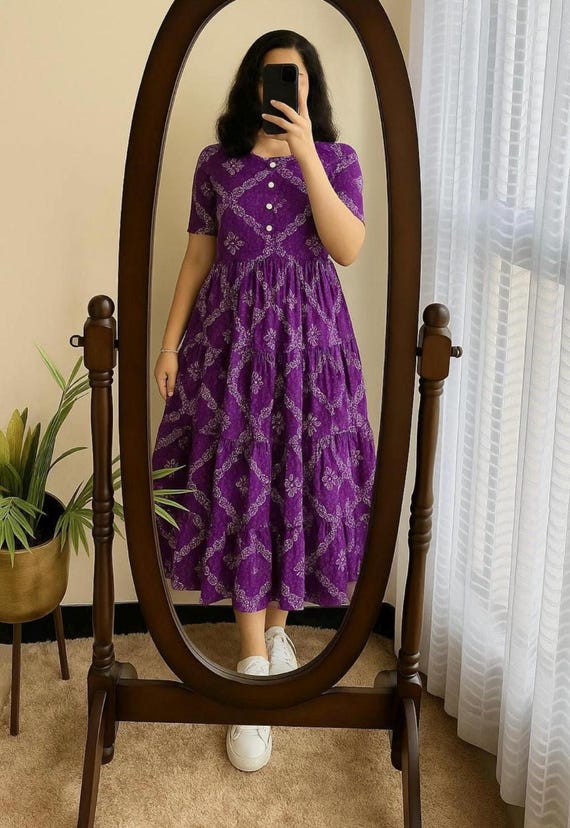 Floral Cotton Midi Dress: Indian Style Cocktail Gown