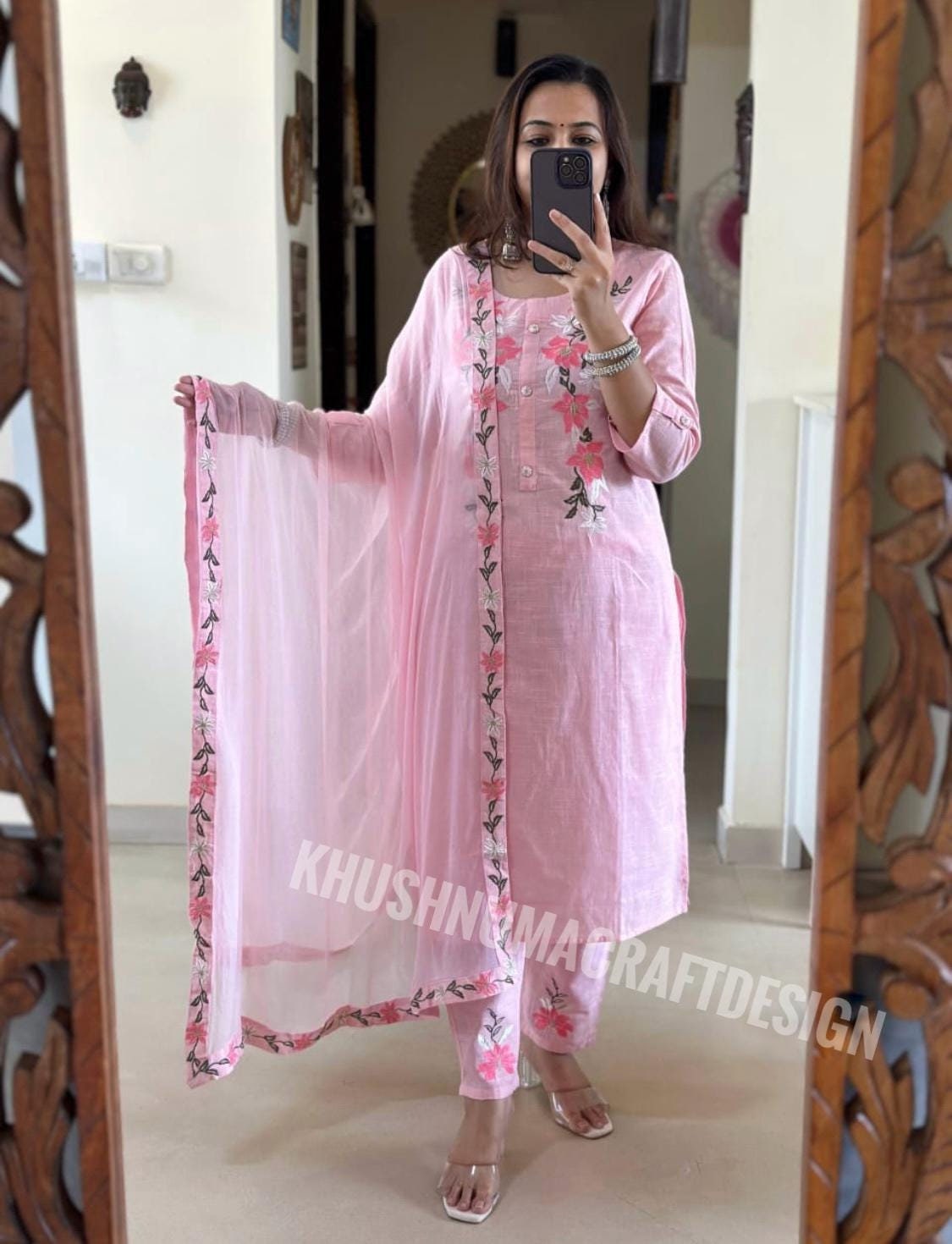パキスタン民族衣装　Luxury綿ローン　ドレスEmbroidery ティール ⭐️パキスタン民族衣装 綿ローン シノワズリ ブラウン／ブルー
