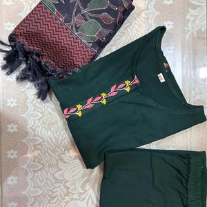 Womens Traditional Green Kurti Pant with Dupatta Set, Indian Designer Salwar Kameez, Ethnic 3 piece Salwar Kameez, Readymade Women's Wear image 7