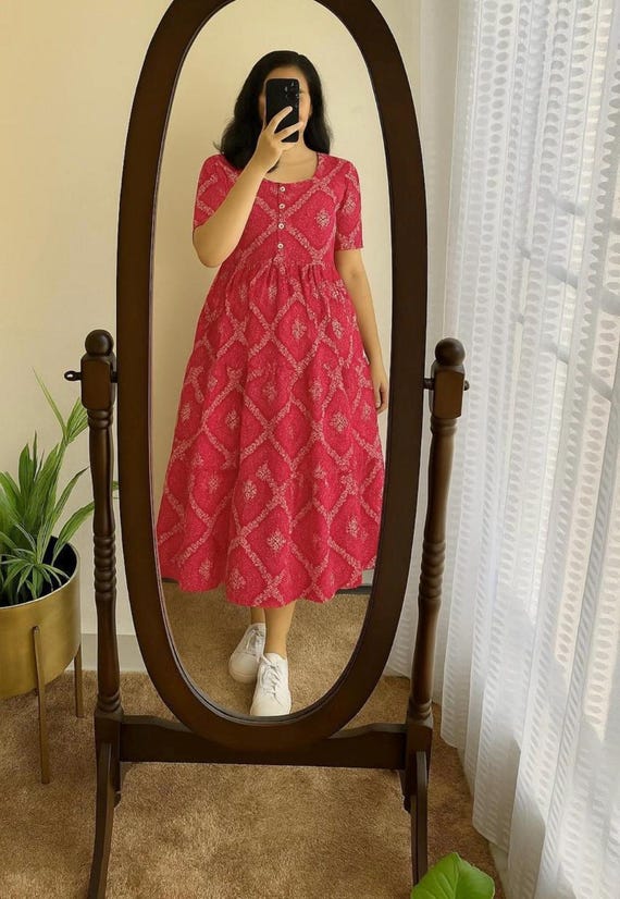 Floral Cotton Midi Dress: Indian Style Cocktail Gown