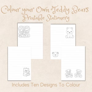 Colora seus próprios artigos de papelaria dos ursos de peluche | Papel para escrever cartas | Páginas do diário | Escrita Criativa | Papelaria para colorir infantil | Imprimível