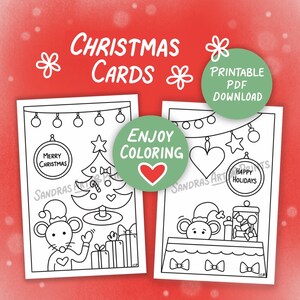 Leuke kerstkaarten - Printbare kerstkaarten die je kunt inkleuren. Twee kaarten op één A4-pagina. Geniet van een feestelijke kleurtijd!