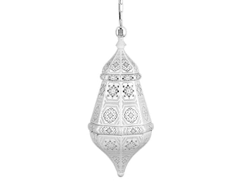 Orientalische Lampe Pendelleuchte Salma Weiß | Marokkanische Hängeleuchte | Leuchte für Wohnzimmer, Küche oder hängend über dem Esstisch