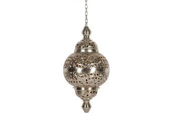 Orientalische Lampe Pendelleuchte Fahda Silber | Marokkanische Hängeleuchte | Leuchte für Wohnzimmer, Küche oder hängend über dem Esstisch