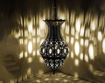Orientalische Lampe Pendelleuchte Djamir Silber | Marokkanische Hängeleuchte | Leuchte für Wohnzimmer, Küche oder hängend über dem Esstisch