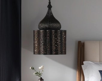 Orientalische Lampe Pendelleuchte Feryal Schwarz | Marokkanische Hängeleuchte | Leuchte für Wohnzimmer, Küche oder hängend über dem Esstisch