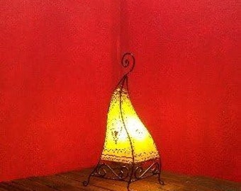 Orient Hennalampe Tischlampe Marrakesch Natur 50cm Lederlampe | Marokkanische Leuchte, Lampenschirm aus Leder | Orientalische Beleuchtung
