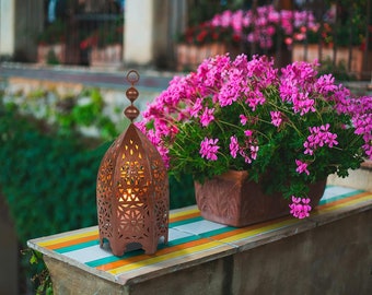 Lanterne marocaine en métal Marrakech 30 cm de haut | Lanterne Sliman en décoration rouille