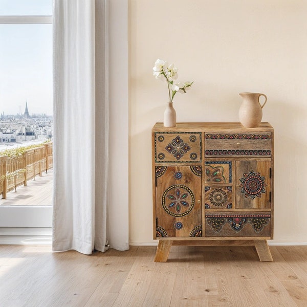 Exquisite chest of drawers made of wood, colored, 68 cm | Oriental decoration chest of drawers, bedside table, inlay storage, decoration for the living room
