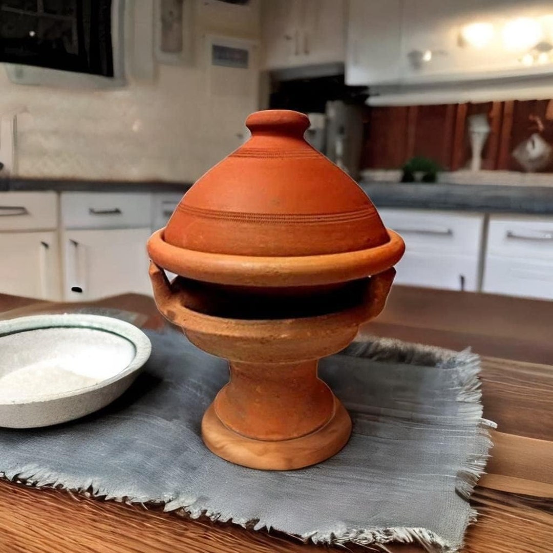 Tajine Marocchino In Terracotta 30 Cm Con Fornelletto A Candela - Per Cottura Lenta E Sana (3-5 Persone)