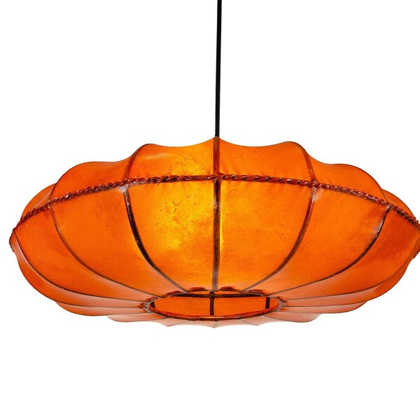 Arabische Lampe Pendelleuchte Chaska Orange | Marokkanische Lederlampe Hennalampe | Leuchte für Wohnzimmer Küche oder Hängend über Esstisch