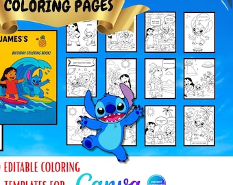 Bewerkbare tropische kleurplaten: aangepaste kinderactiviteit, canvassjabloon (digitale download)