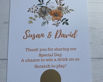 Autumn scratch card wedding favours/free drink/as many wins as required