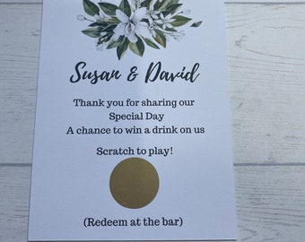 scratch card wedding favours green and white floral